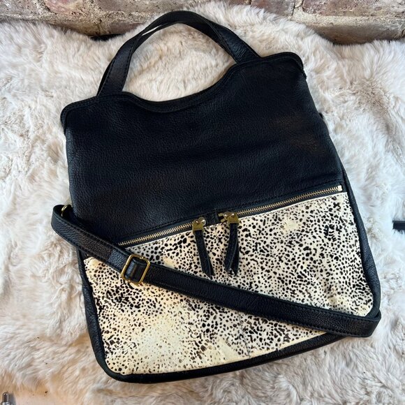 Fossil Erin Foldover Multicolor Cowhide Snow Leopard Messenger Bag Purse - Picture 1 of 6